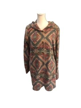 Cuddl Duds Size M snap front long length jacket sweater robe hood Aztec print